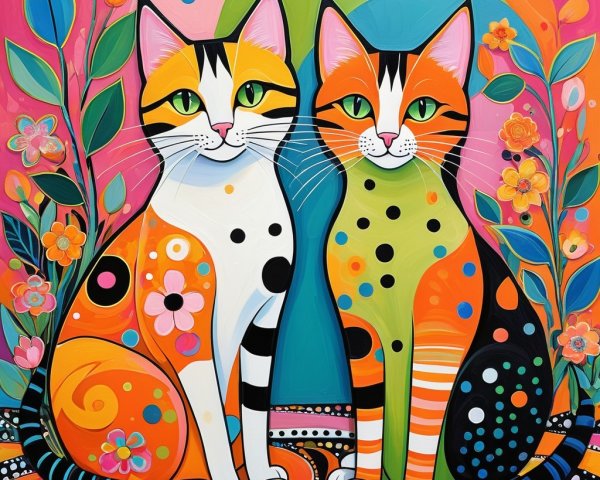 Vibrant Stylized Cats with Colorful Backgrounds