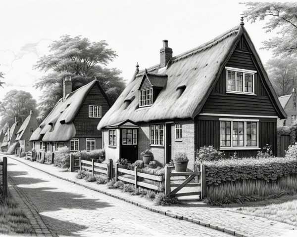 Charming Thatched-Roof Cottages in Serene Countryside