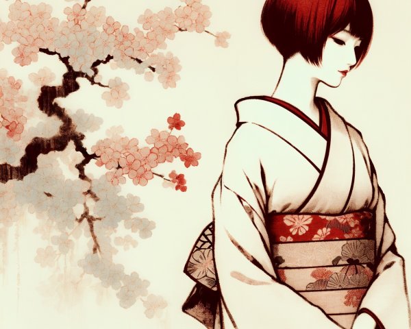 Portrait of a Young Woman in a Modern Kimono