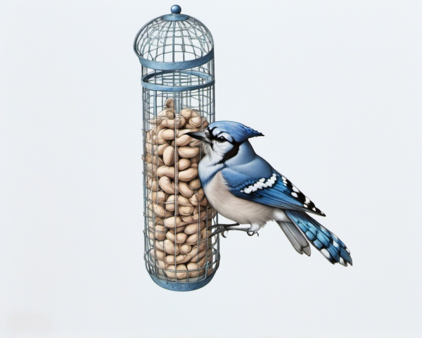 Blue Jay on Peanut Feeder with Vibrant Plumage