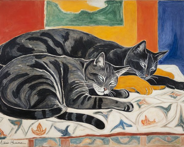 Tabby Cats Curled Together on Abstract Background