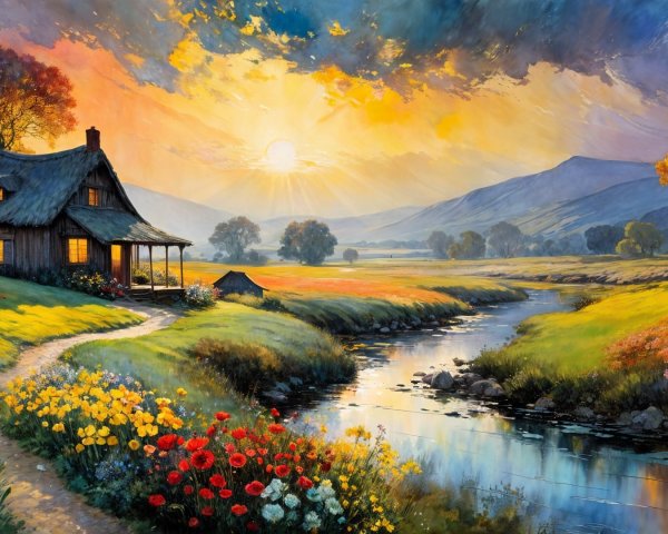 Charming Thatched Cottage by a Serene River Scene