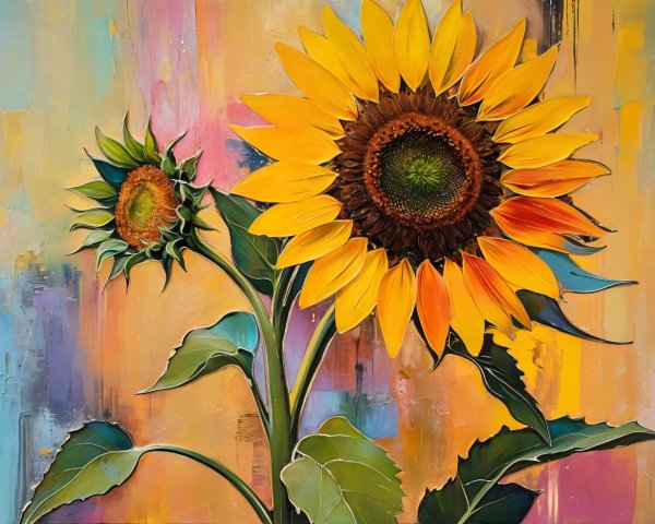 Vibrant Sunflower Painting with Pastel Background