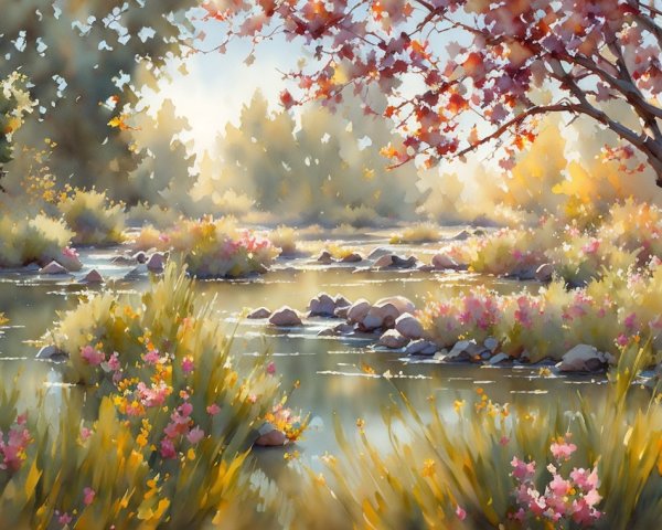Tranquil River Landscape with Autumn Foliage