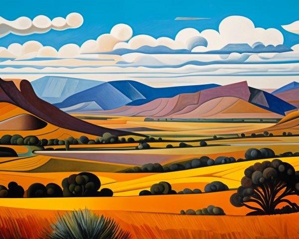 Vibrant Landscape with Rolling Hills and Mountains