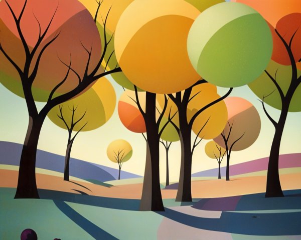Vibrant Landscape with Colorful Stylized Trees