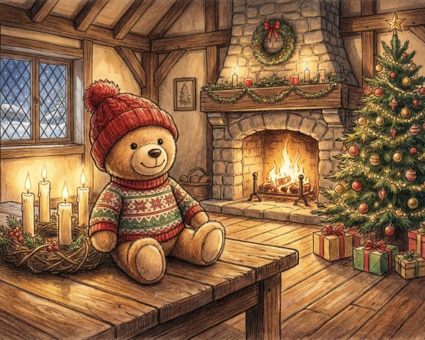 Cozy Watercolor Illustration of a Festive Living Room