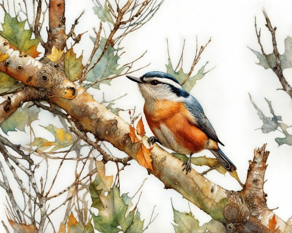 Vibrant Bird with Blue and Orange Plumage on Branch