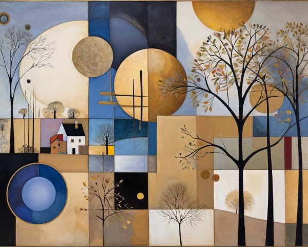 Abstract Painting with Geometric and Organic Forms