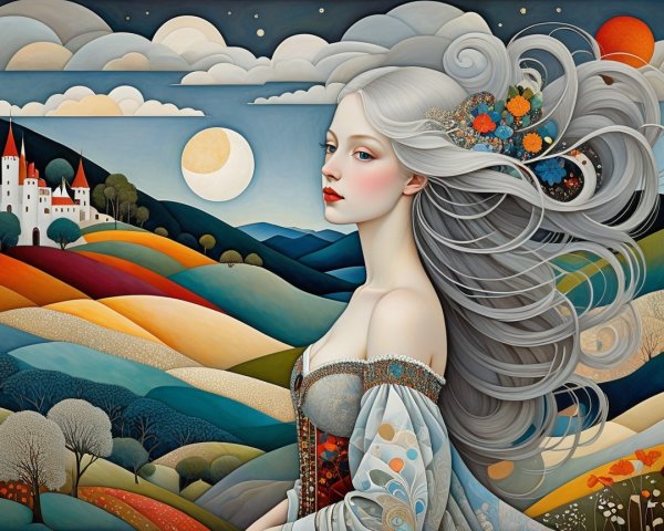 Serene portrait of a young woman with silver hair