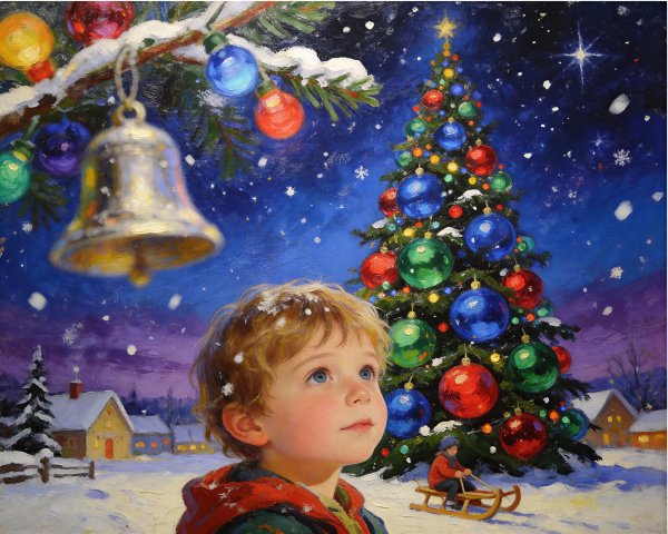 Detailed Oil Painting of a Boy in a Snowy Landscape