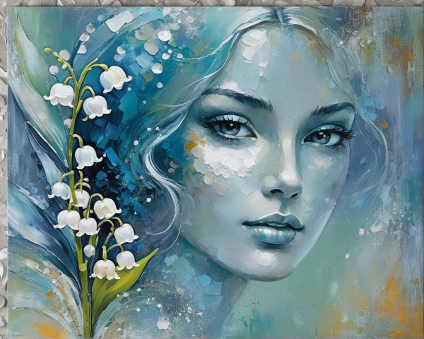 Serene Portrait of a Woman with Blue Tones and Lilies