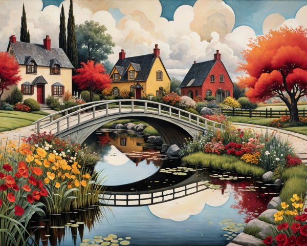 Charming Cottages in a Vibrant Garden Landscape