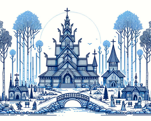 Ornate Church Structure Surrounded by Nature and Waterway