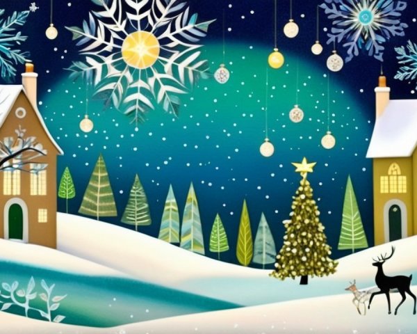 Whimsical Winter Scene with Charming Houses and Snow