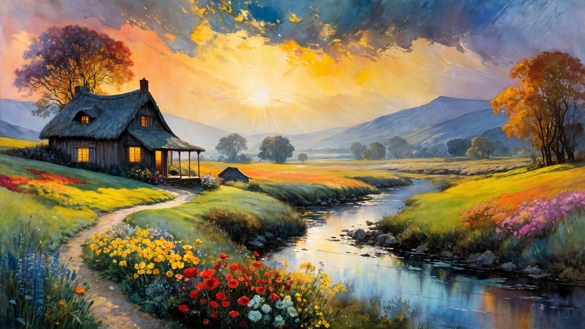 Charming Thatched Cottage by a Serene River Scene