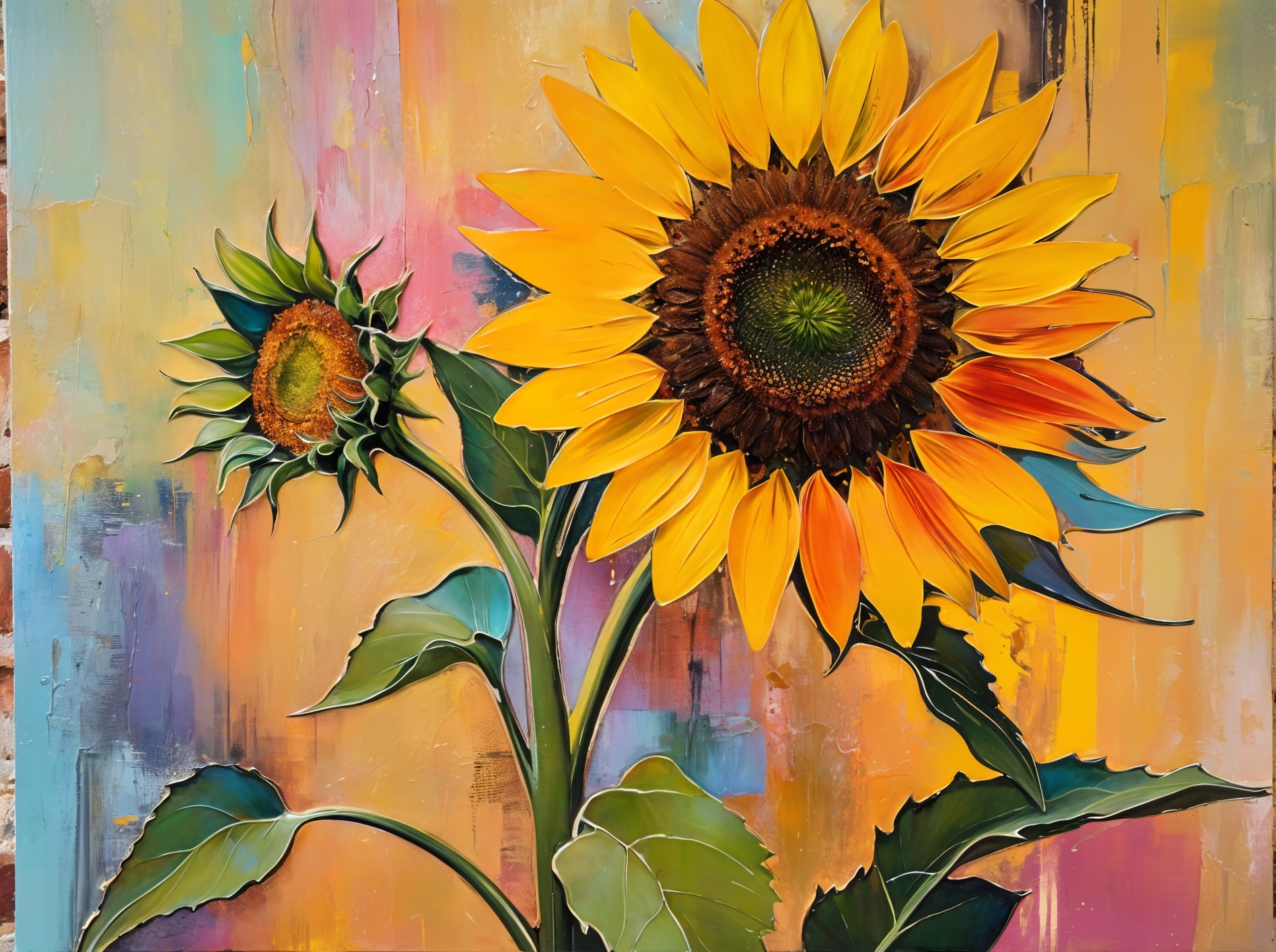 Vibrant Sunflower Painting with Pastel Background