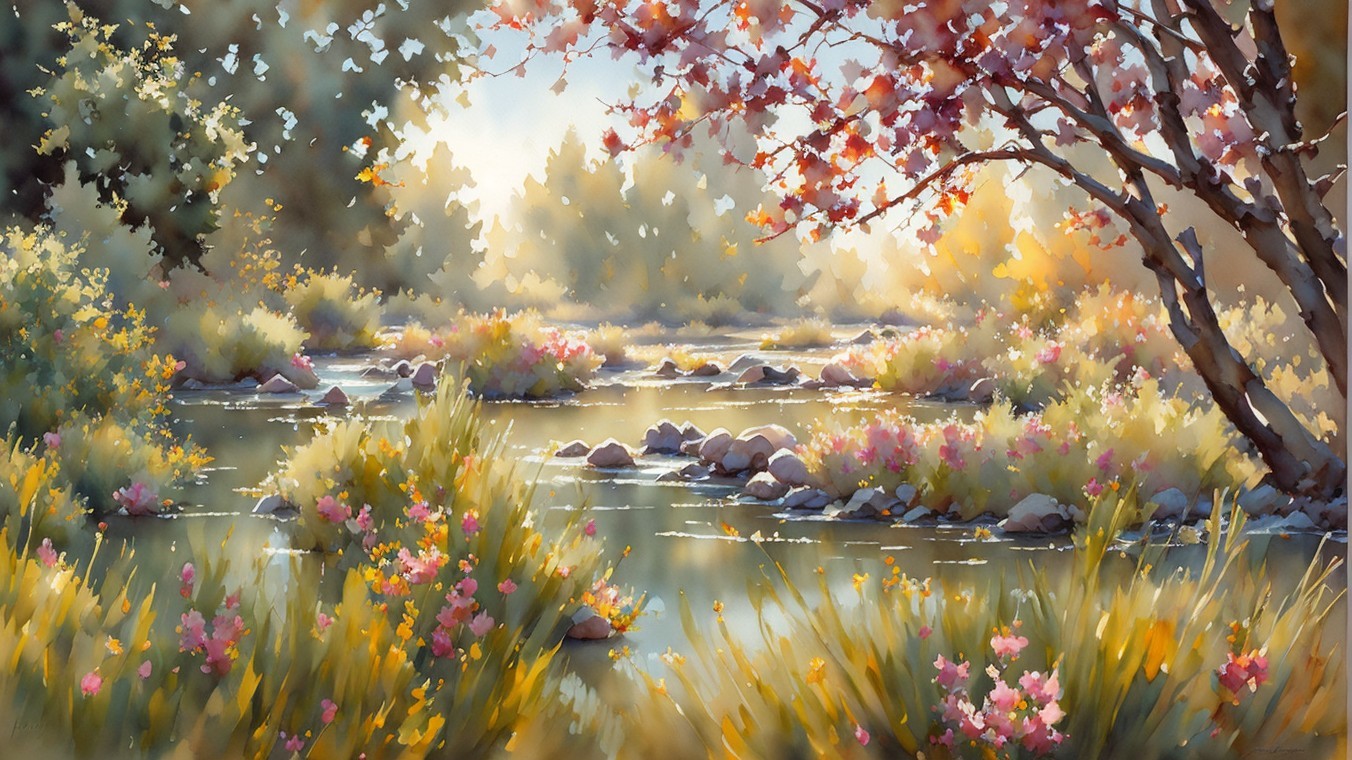 Tranquil River Landscape with Autumn Foliage