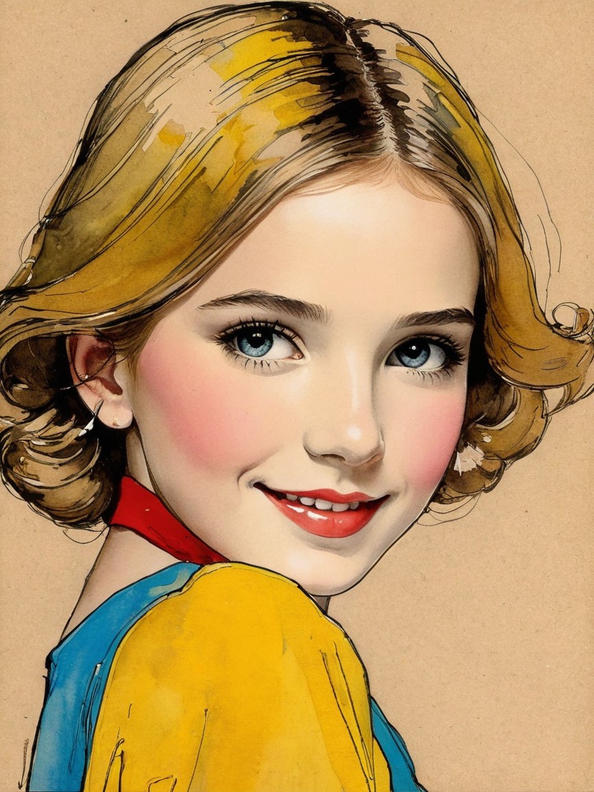 Vintage Illustration of a Charming Young Girl