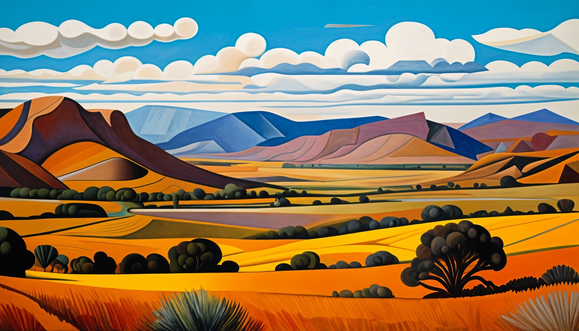 Vibrant Landscape with Rolling Hills and Mountains