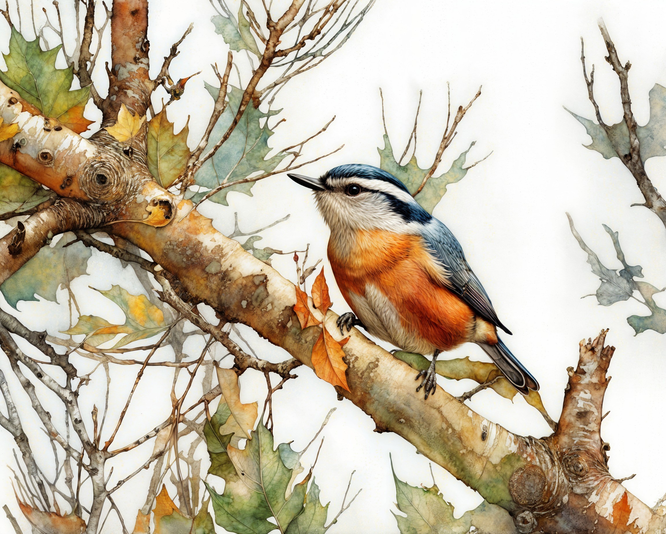 Vibrant Bird with Blue and Orange Plumage on Branch