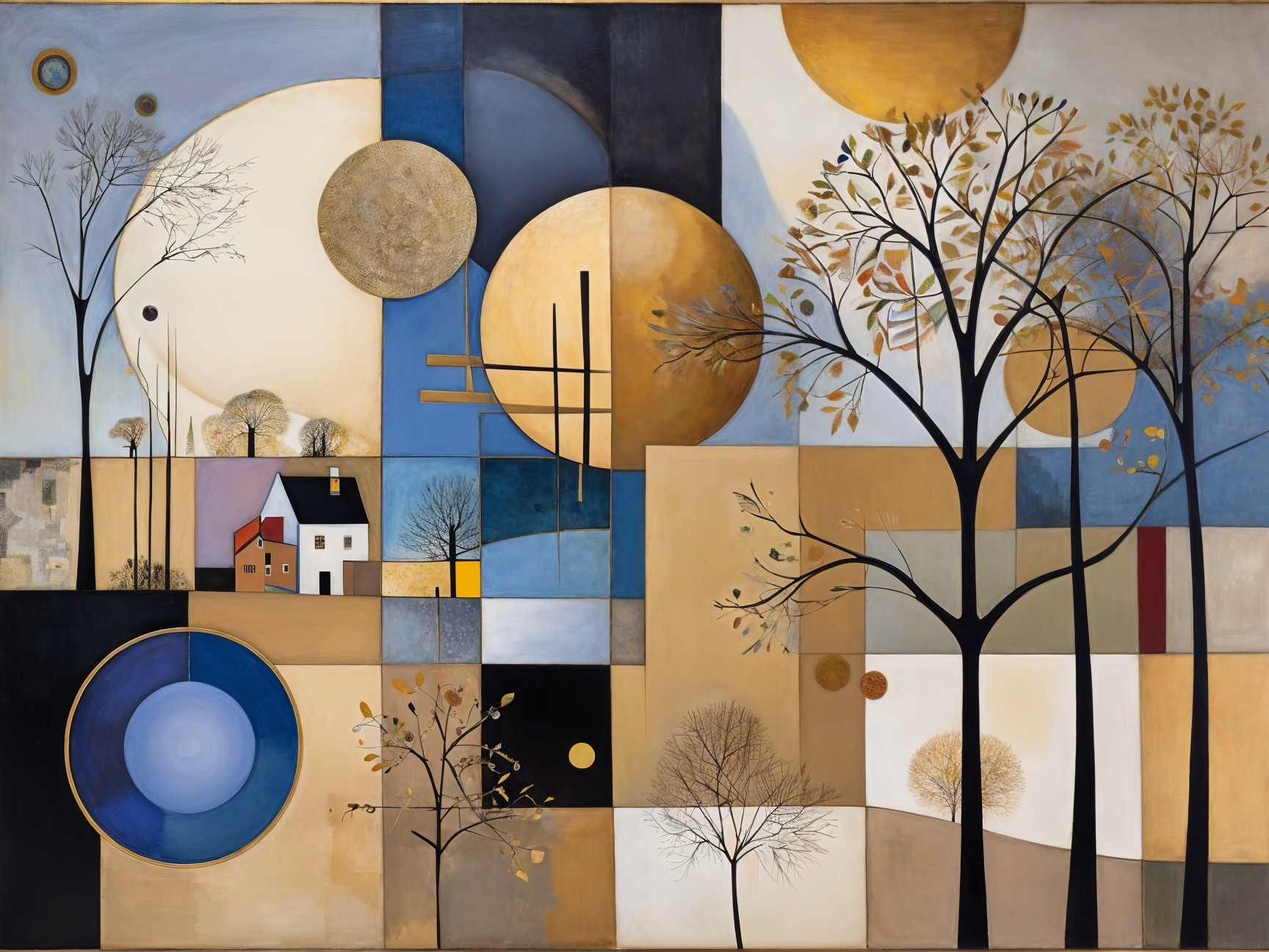 Abstract Painting with Geometric and Organic Forms