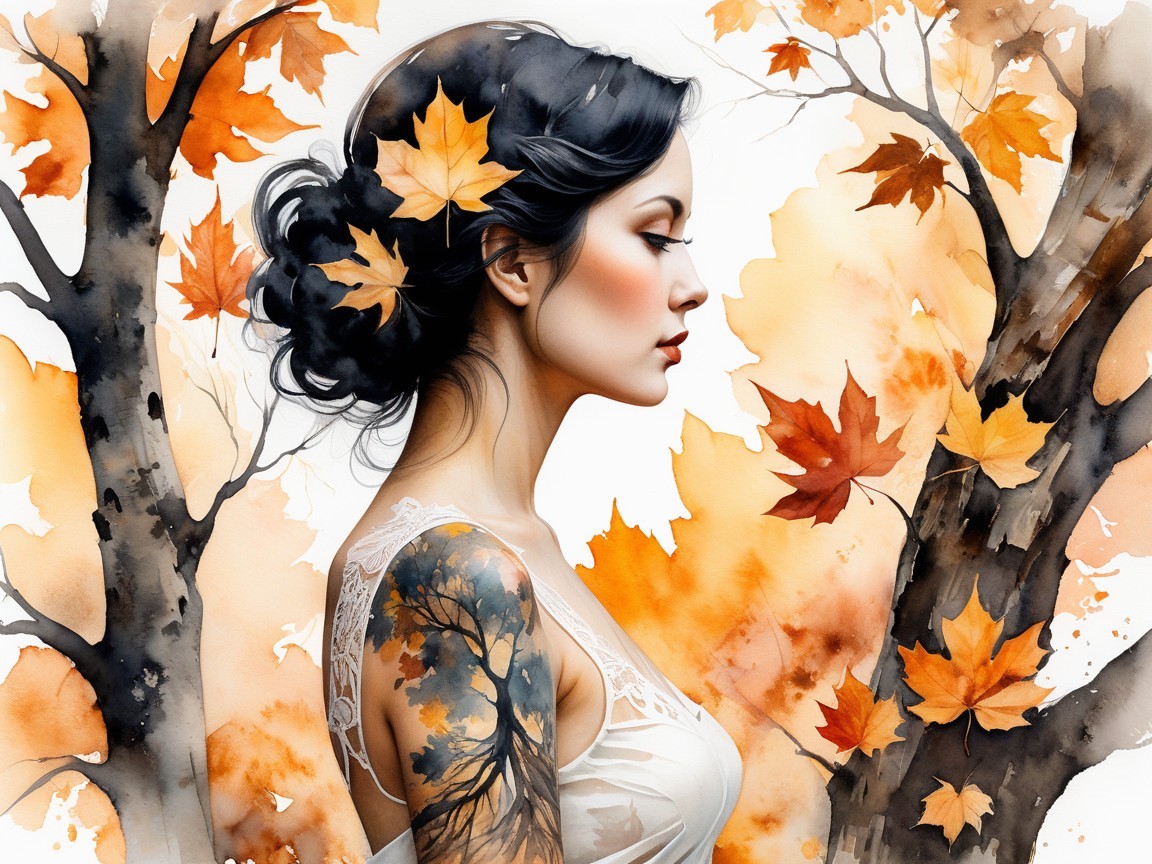 Profile of a Woman with Elegant Updo and Tattoos
