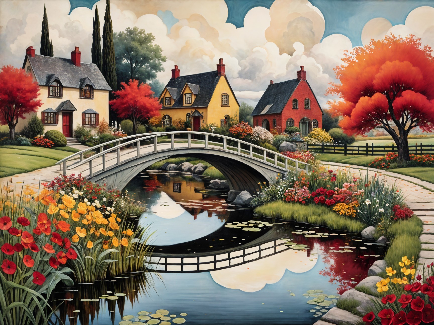 Charming Cottages in a Vibrant Garden Landscape