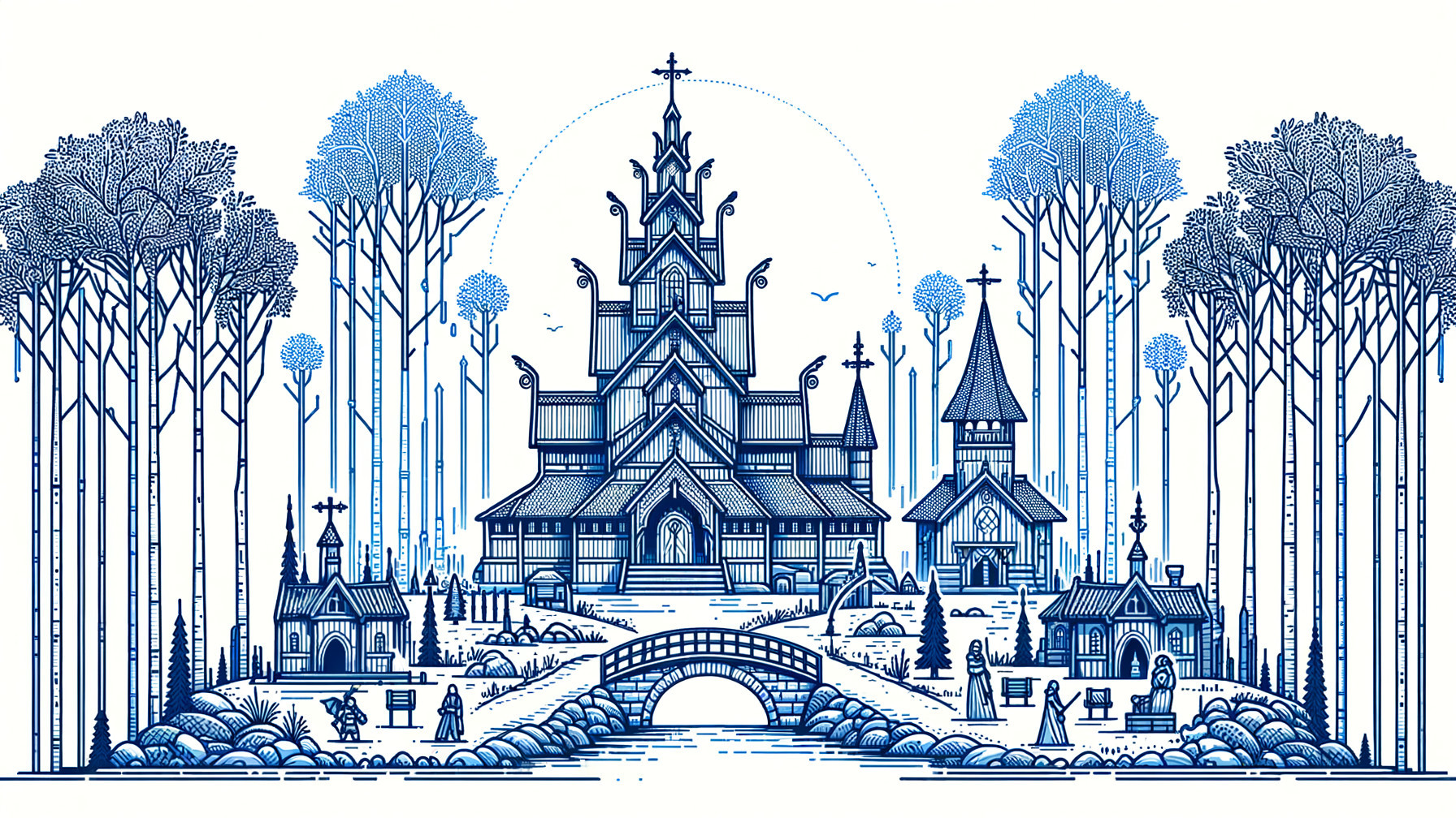 Ornate Church Structure Surrounded by Nature and Waterway