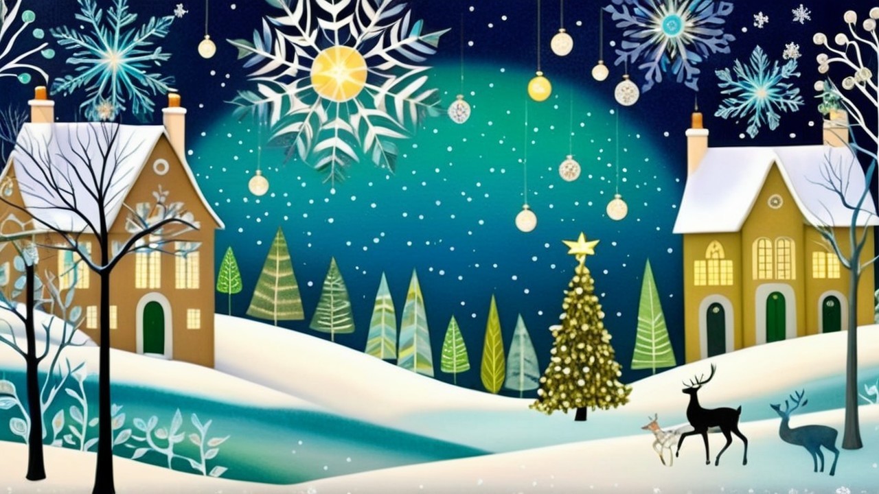 Whimsical Winter Scene with Charming Houses and Snow