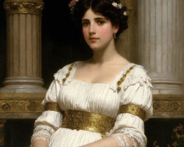 Portrait of a Young Woman in Ethereal Floral Gown
