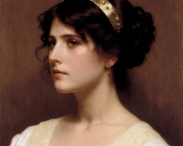 Portrait of a Young Woman with Gold Headband and Lace Top