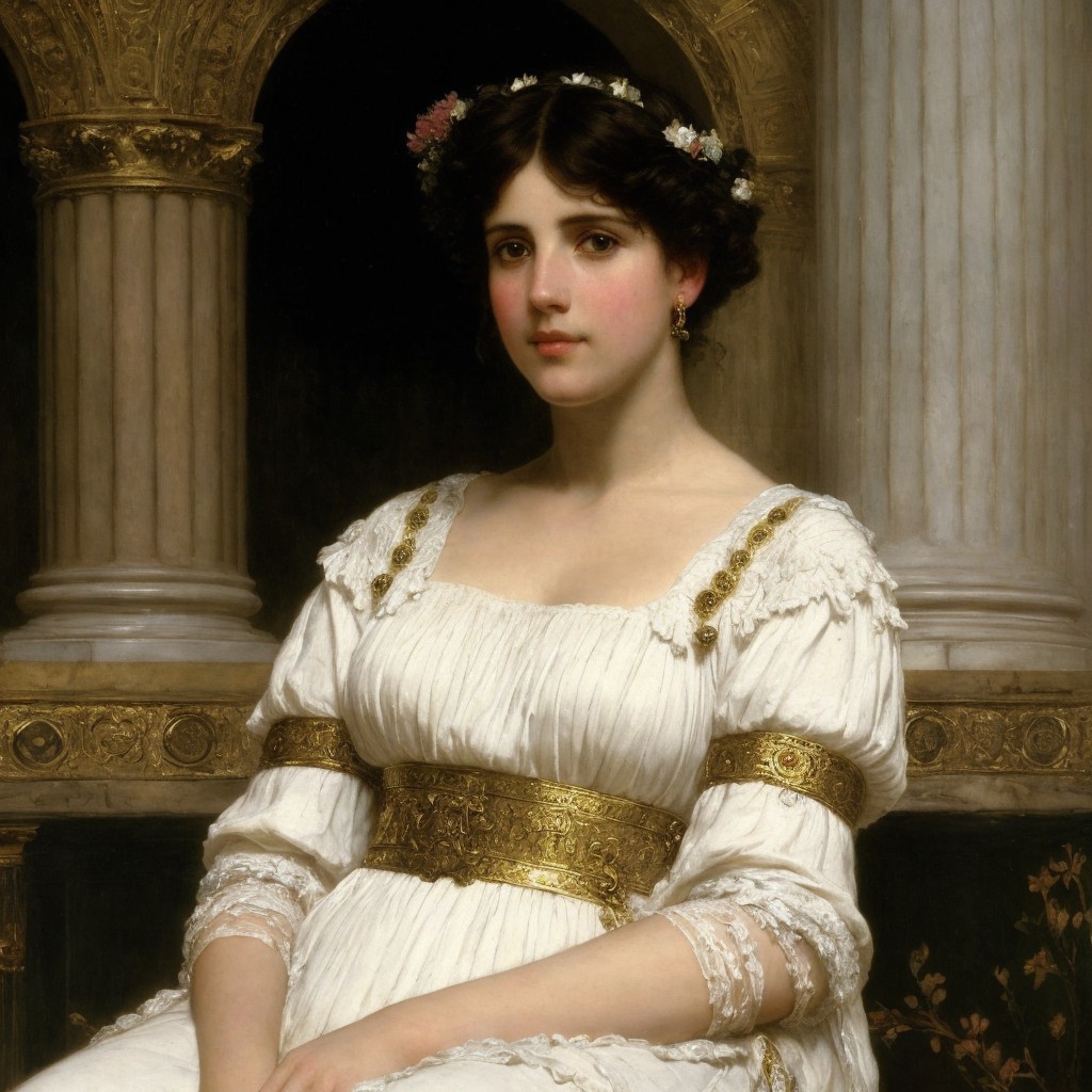 Portrait of a Young Woman in Ethereal Floral Gown
