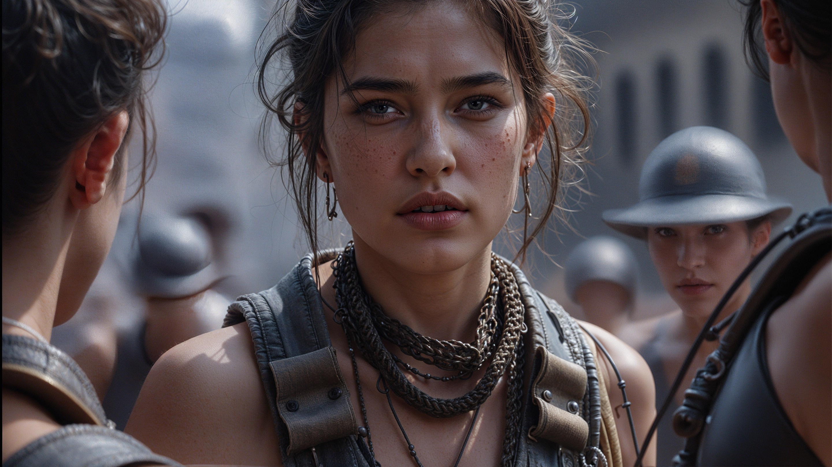 Post-Apocalyptic Scene with Determined Young Woman