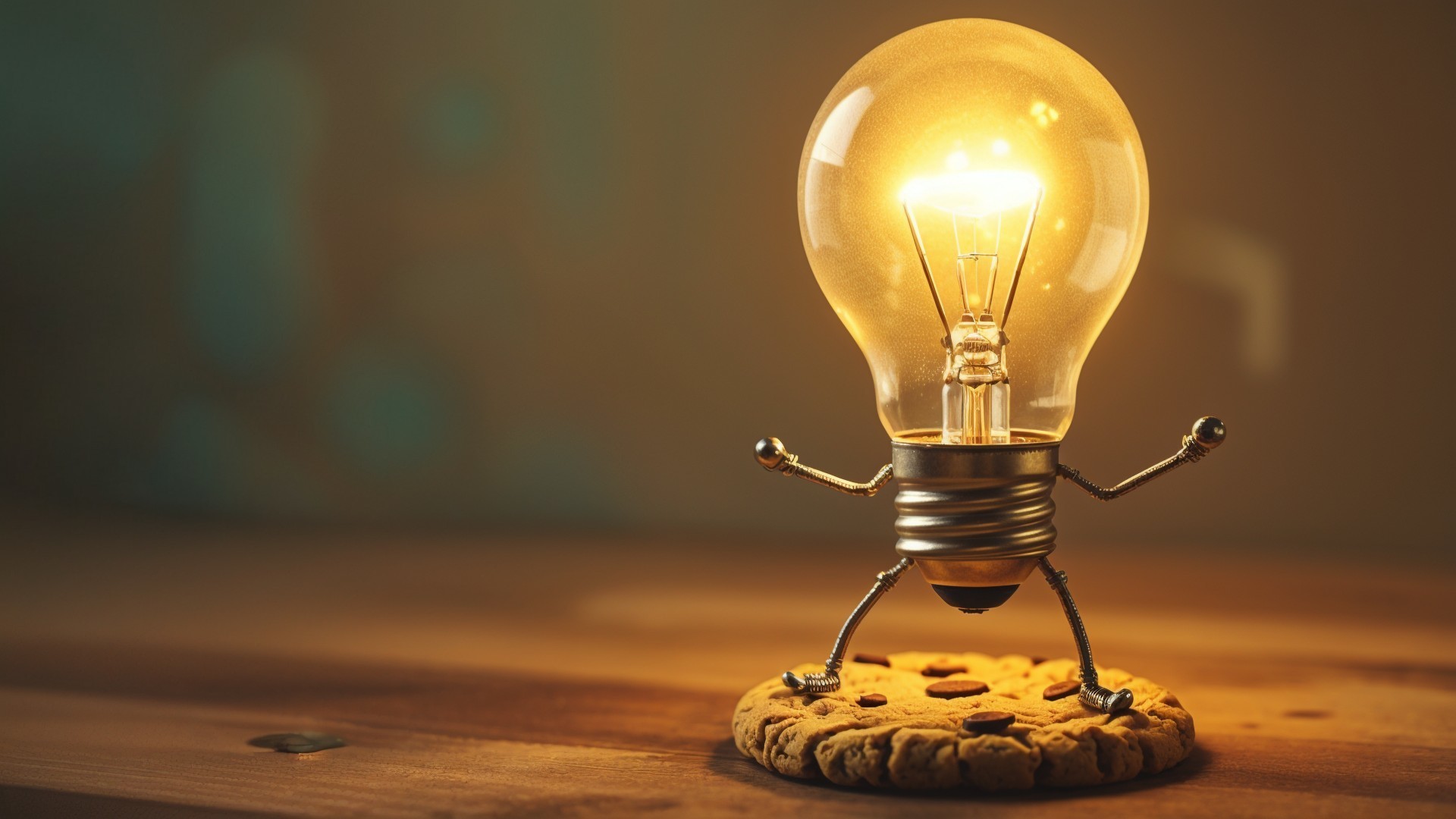 Whimsical light bulb character on a cookie base