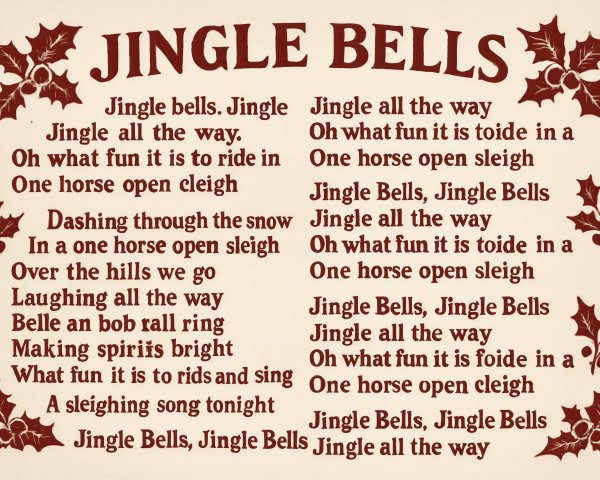 Jingle Bells Poster with Lyrics and Holly Decorations