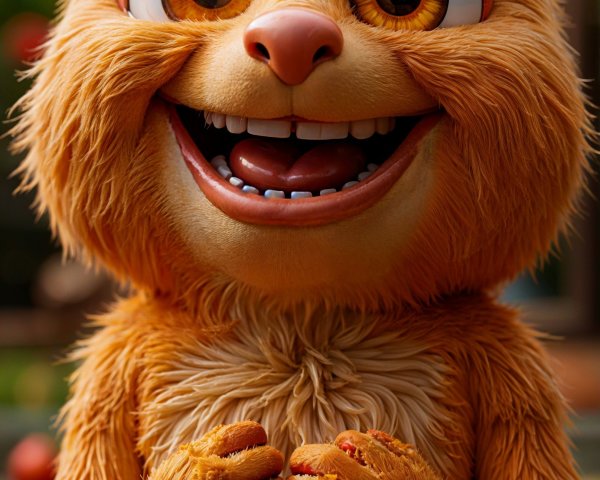 Animated Character with Orange Fur in Colorful Garden