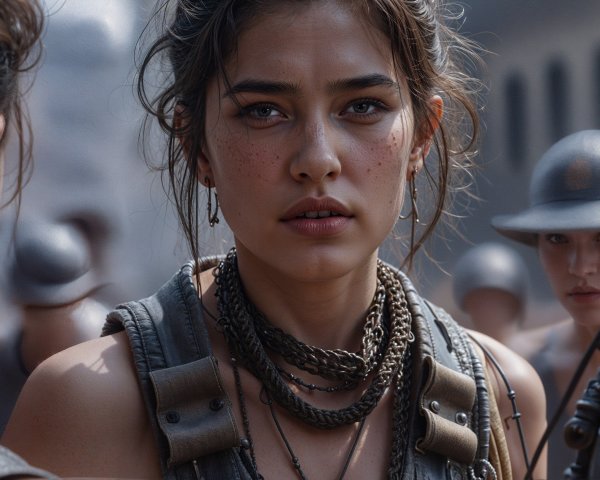 Post-Apocalyptic Scene with Determined Young Woman