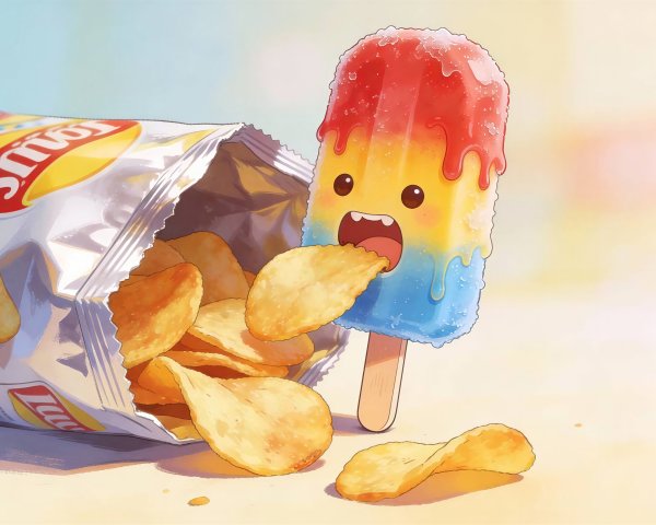 Anime Illustration of Cartoon Popsicle Eating Chips