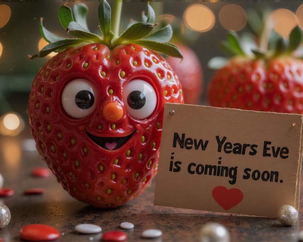 Cute Strawberry with Googly Eyes and Sign on Wood