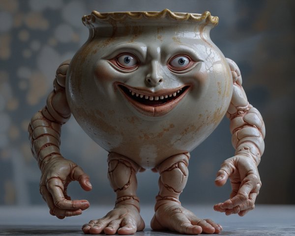 Quirky Pot Character with Expressive Features and Charm