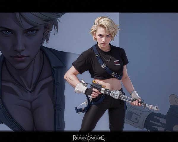 Fierce Female Character with Futuristic Rifle in Battle Gear