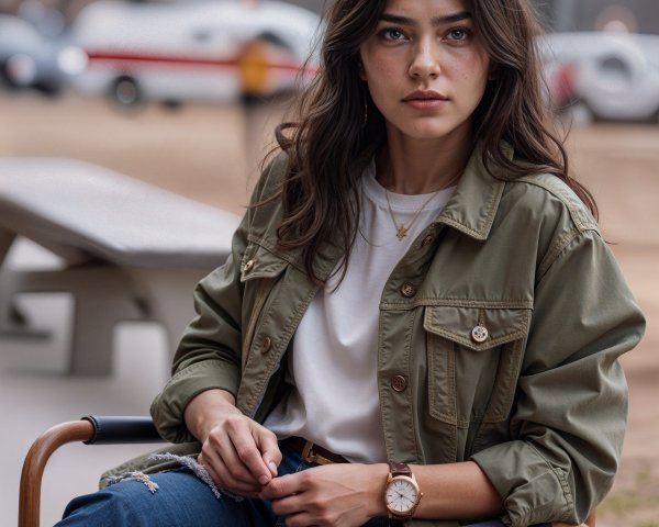 Young woman in casual outdoor fashion with accessories