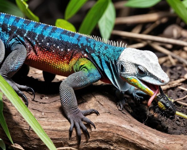 Colorful Lizard with Prey in Tropical Habitat