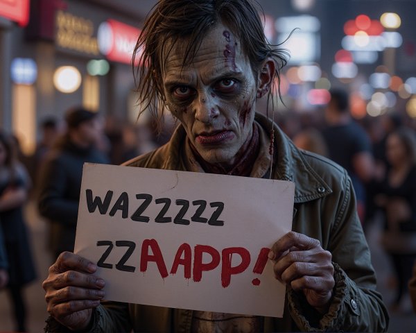 Zombie Figure with Sign in Urban Background