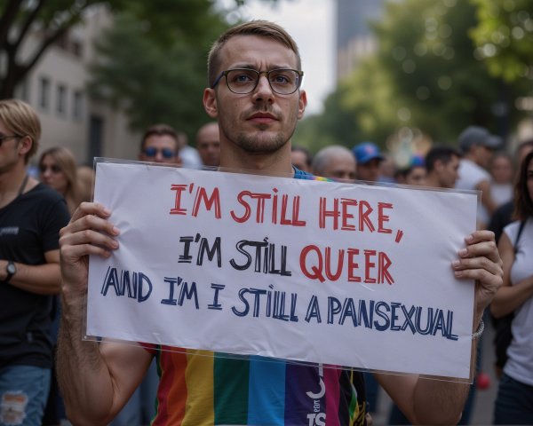 Young Man at Pride Parade with Supportive Sign