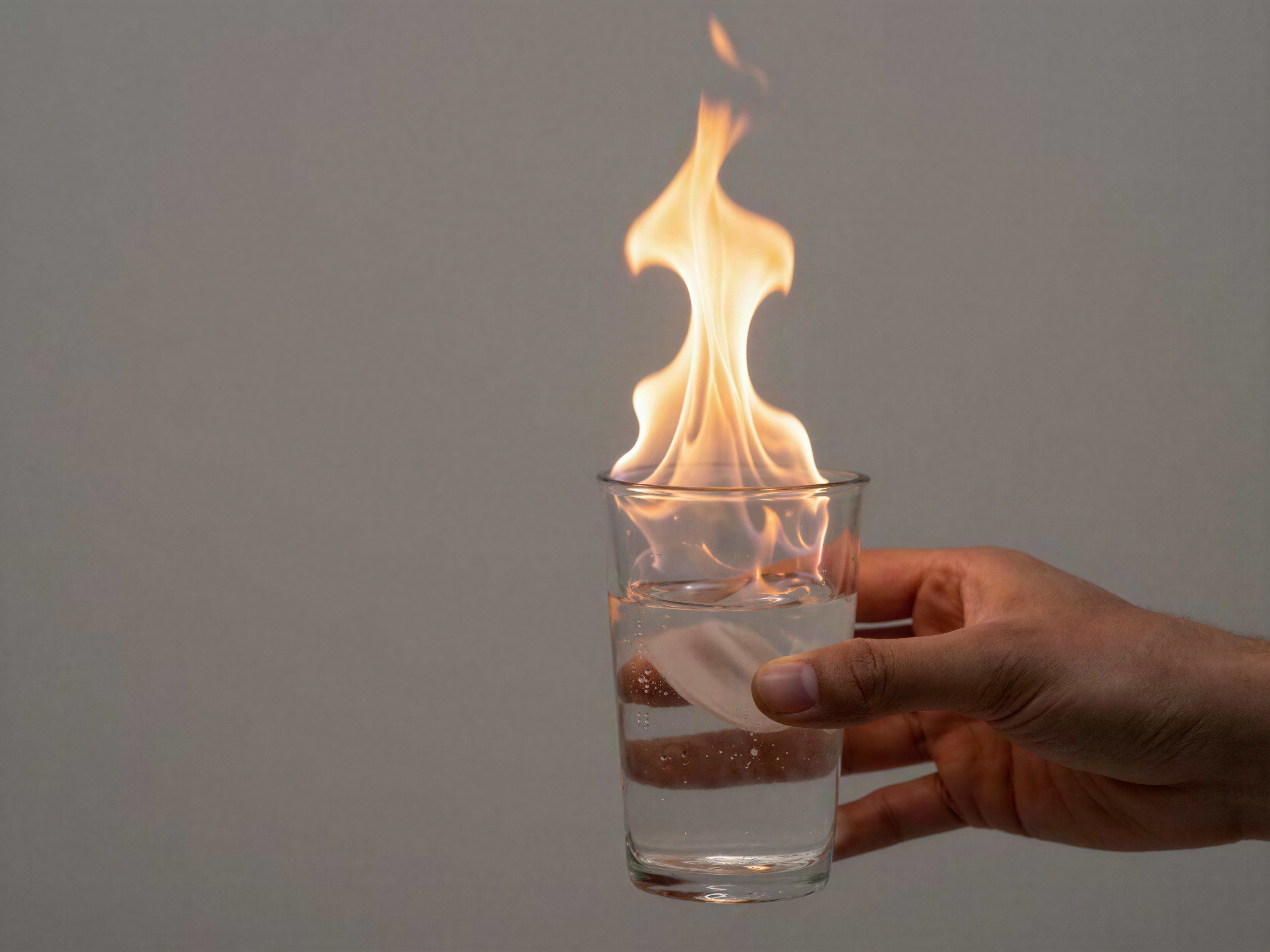 Glass with Liquid and Translucent Object Surrounded by Flames
