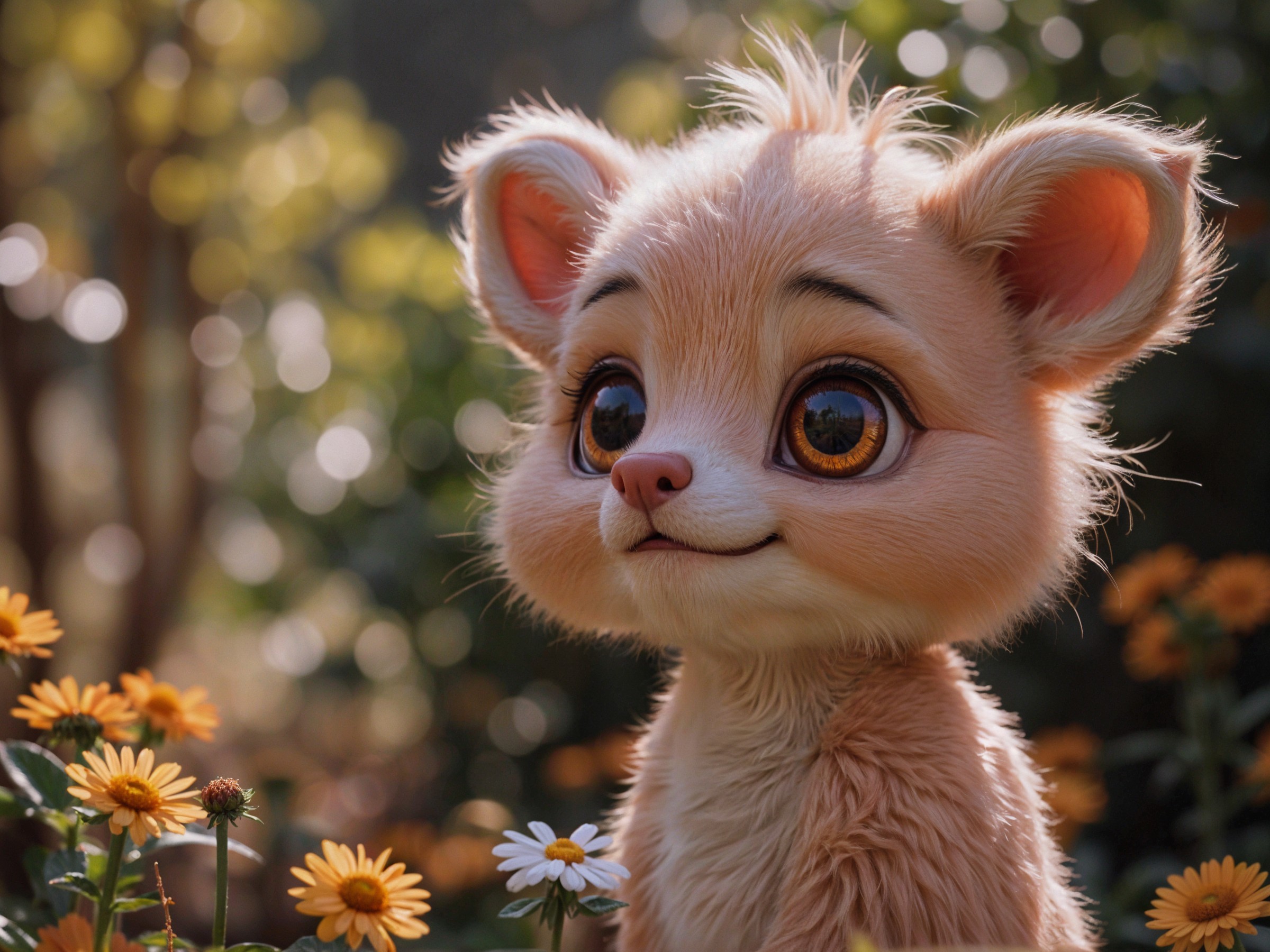 Charming Animated Character in Flower Field Scene