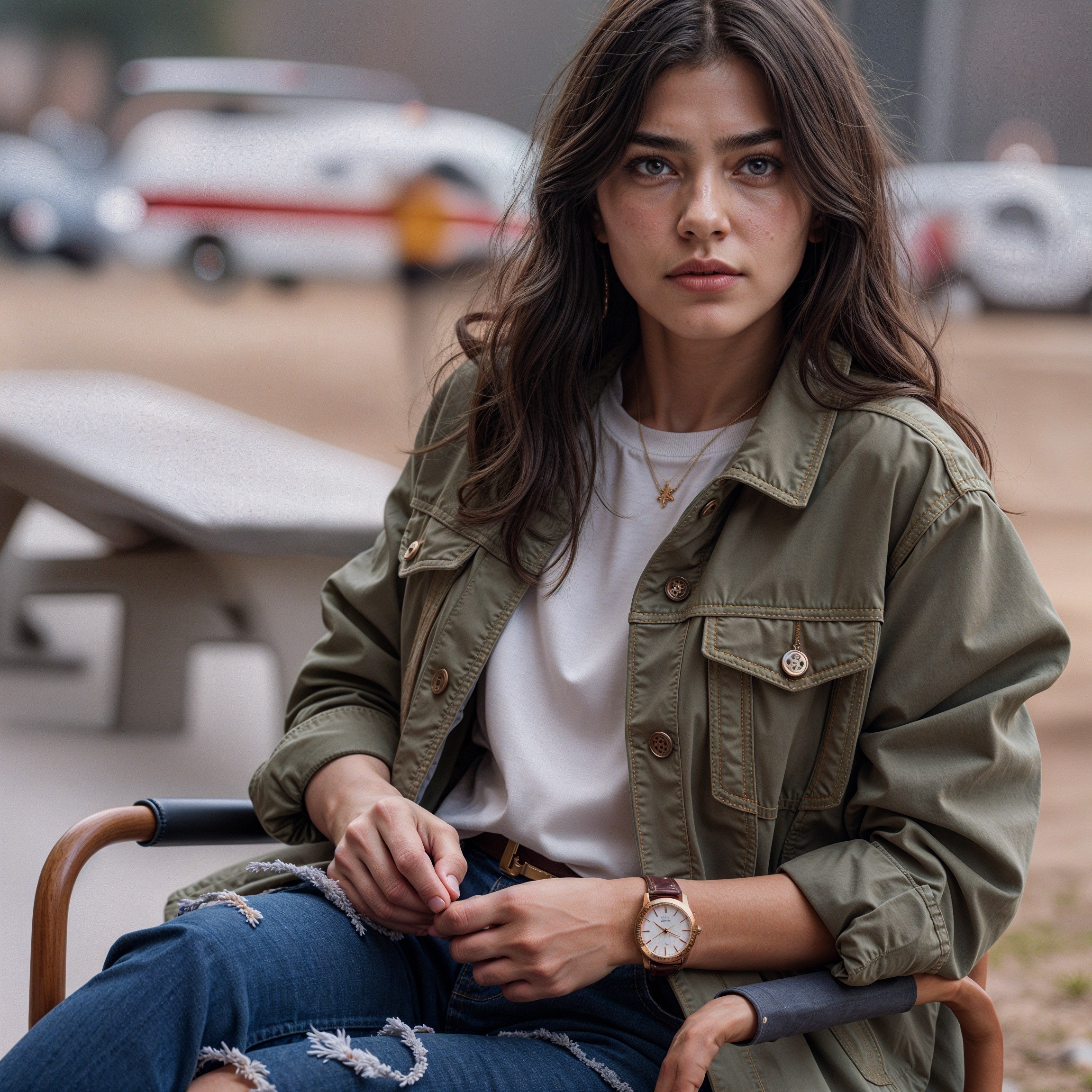 Young woman in casual outdoor fashion with accessories