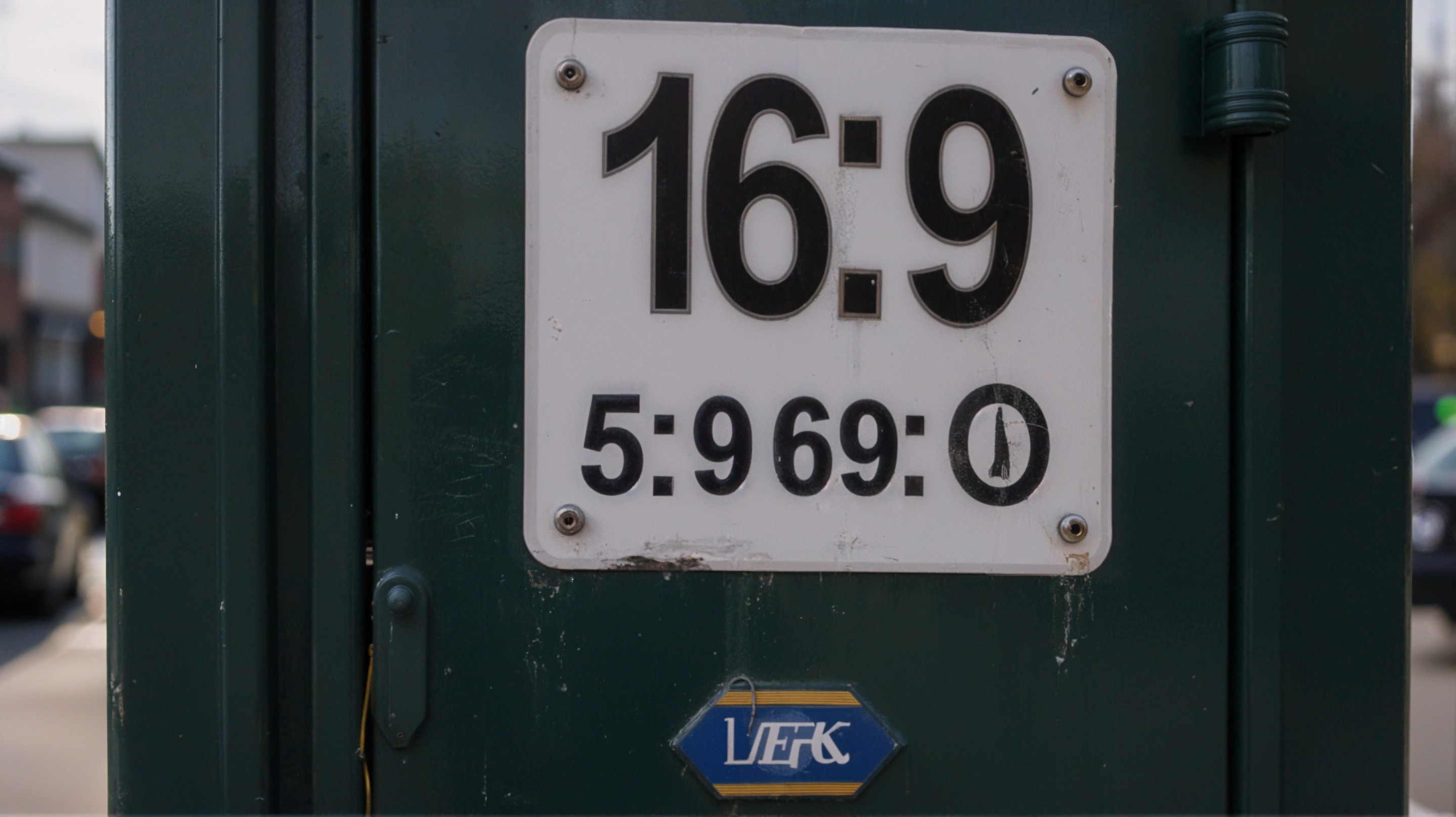 Weathered Sign with Numbers and Branding Details